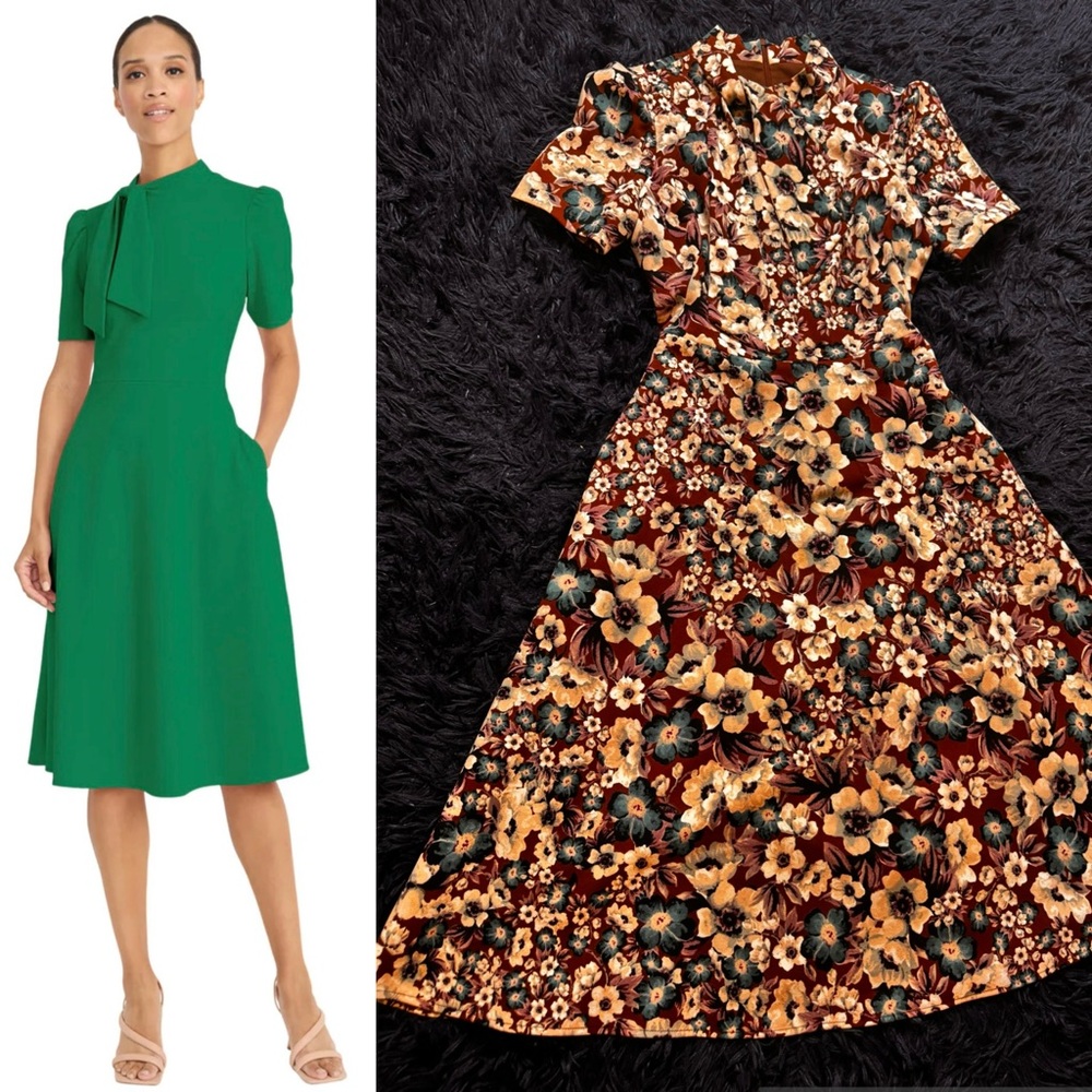 MAGGY LONDON Tabitha Neck Tie Floral Midi Dress. Size 6